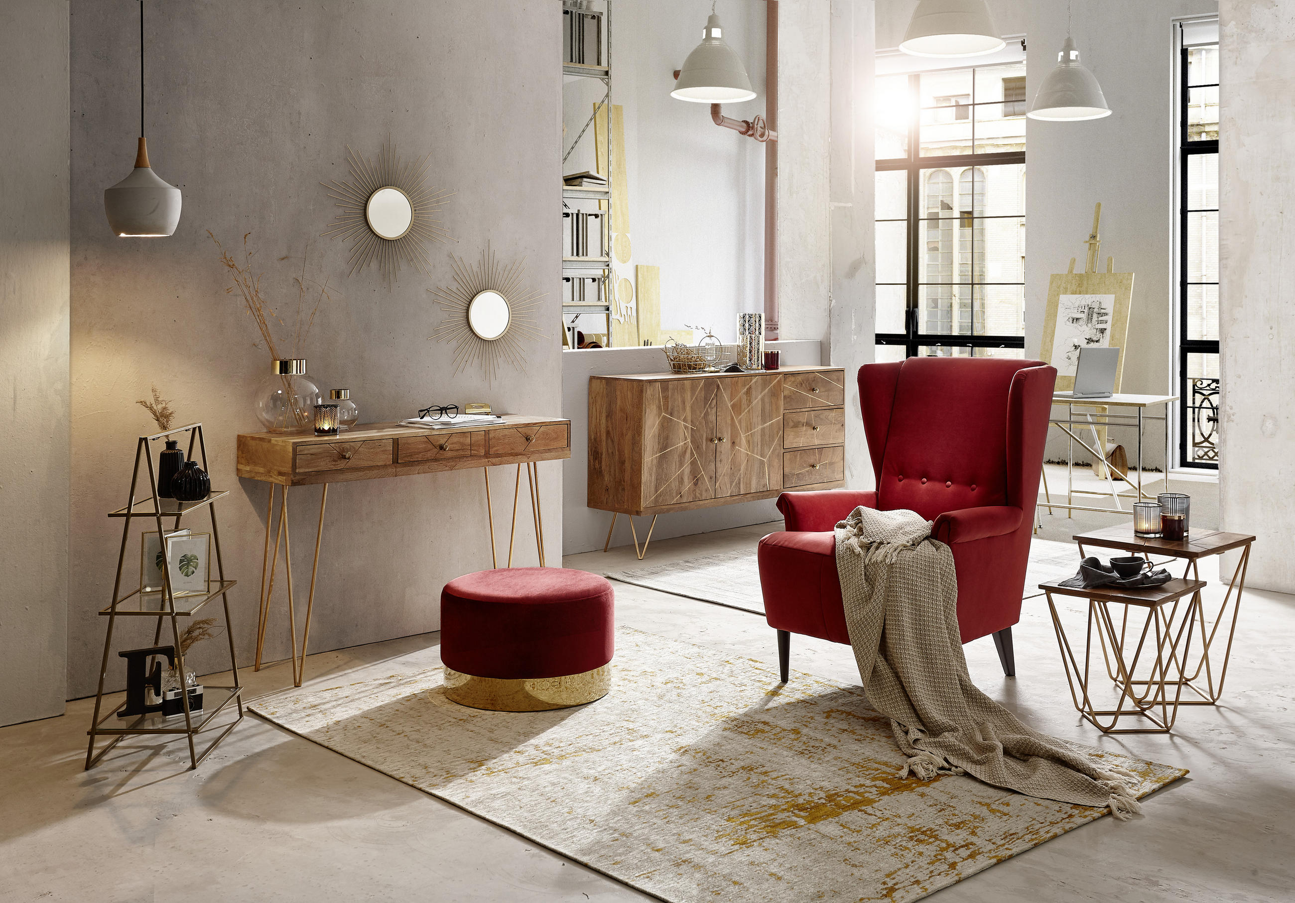 SIDEBOARD  in 145/88/43 cm  - Goldfarben/Naturfarben, Design, Holz/Metall (145/88/43cm) - Landscape