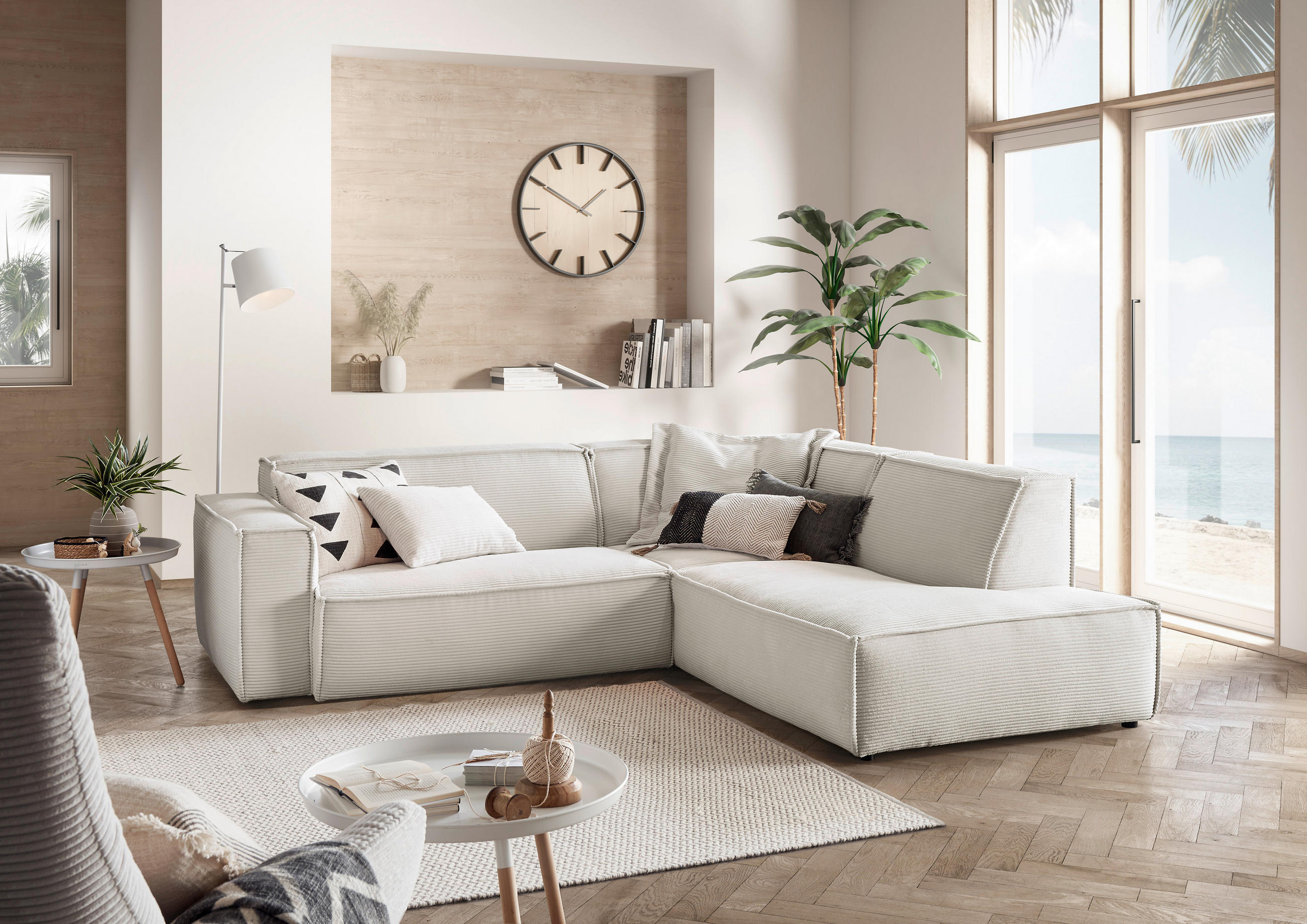 ECKSOFA in Cord Weiss  - Weiss/Schwarz, Konventionell, Kunststoff/Textil (254/224cm) - Hom`in