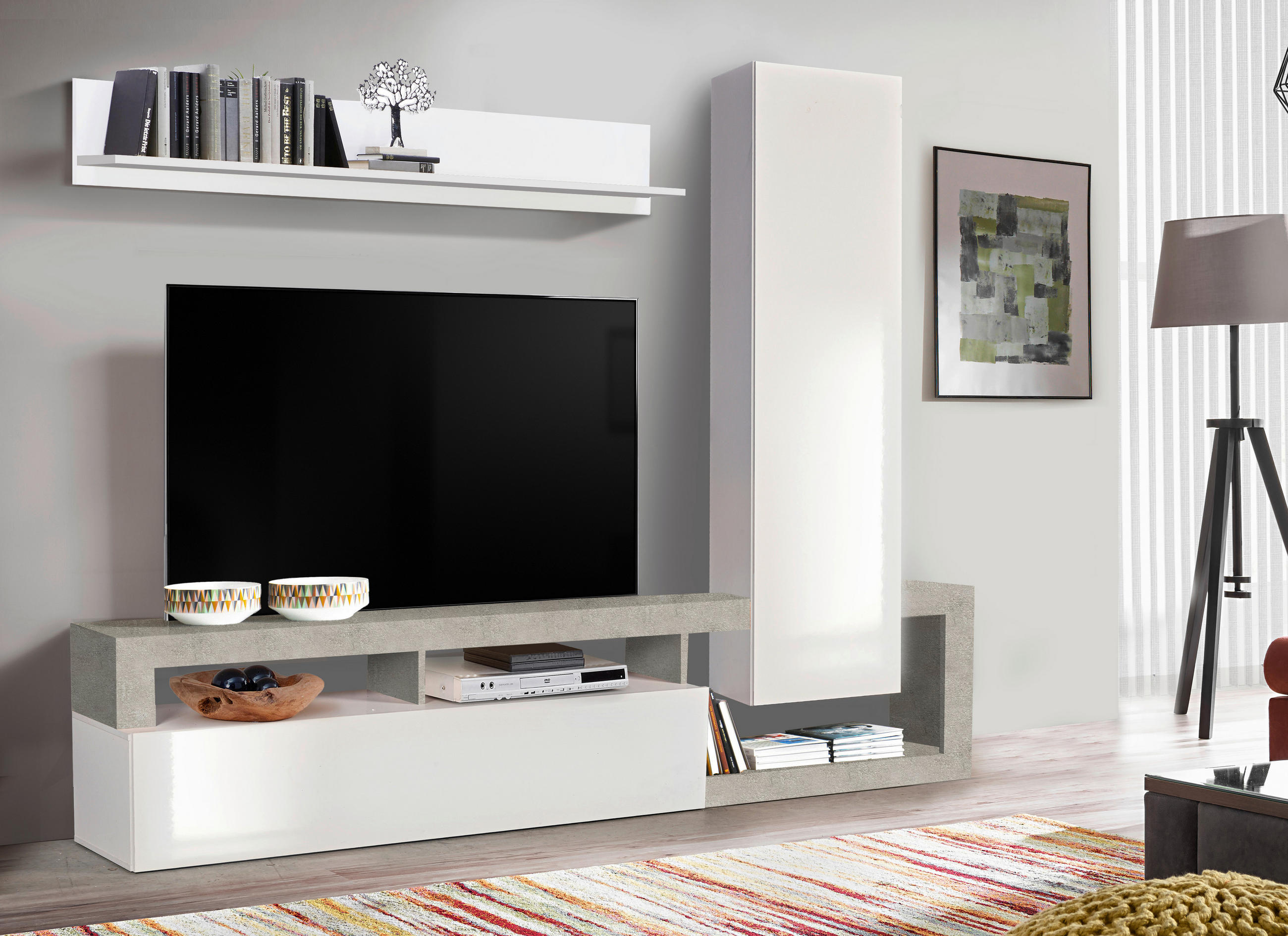 FLEKSIBILNI REGAL ZA SOBU bela, svetlosiva, bela visoki sjaj - bela/bela visoki sjaj, Osnovno, pločasti materijal (219/173/35cm) - Ti'me