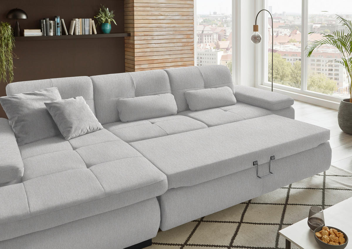 ECKSOFA in Flachgewebe Creme  174/297 cm  - Creme/Schwarz, Design, Textil/Metall (174/297cm) - Beldomo Style