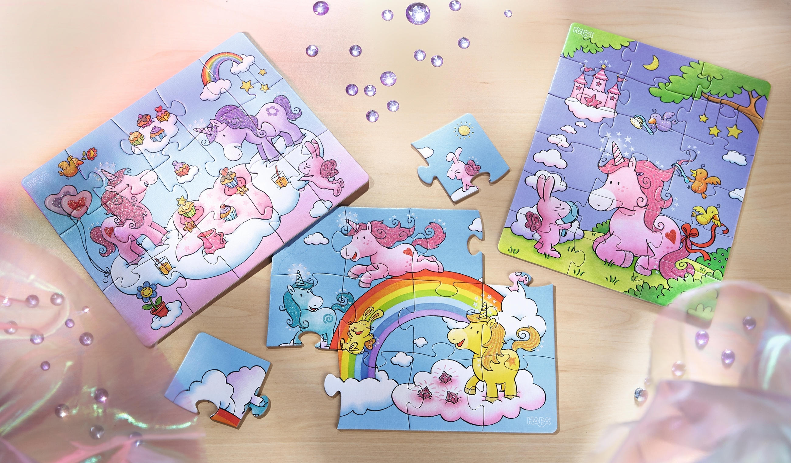 Puzzle Einhorn Glitzerglück - Rosa, Basics, Naturmaterialien (20/25cm) - Haba