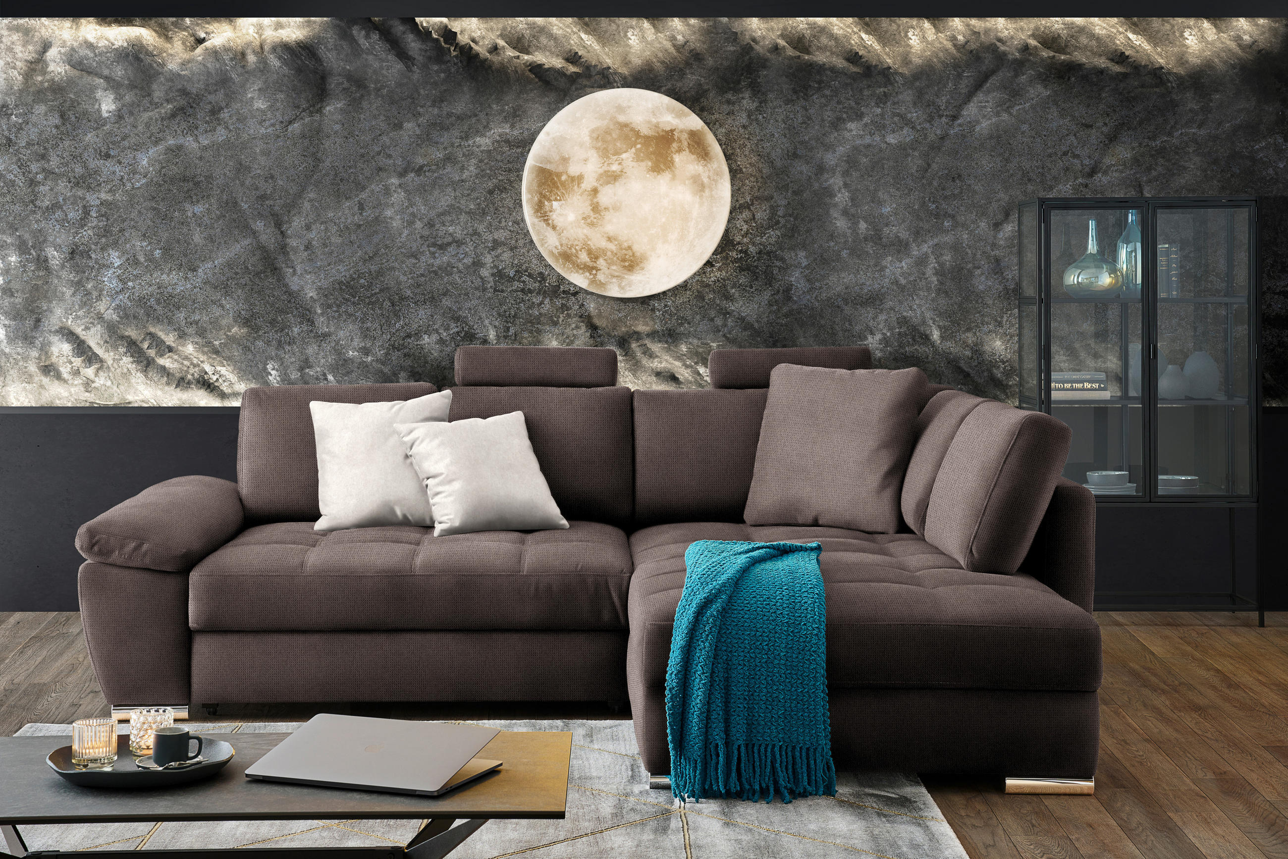 ECKSOFA in Webstoff Dunkelbraun  276/212 cm  - Chromfarben/Dunkelbraun, Design, Kunststoff/Textil (276/212cm) - Carryhome