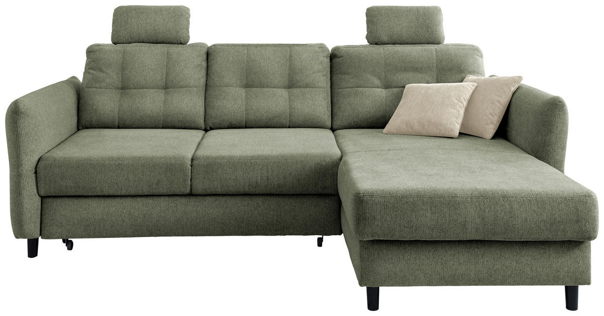 ECKSOFA in Chenille Dunkelgrün  - Dunkelgrün/Beige, Modern, Holz/Textil (250-280/176cm) - Livetastic
