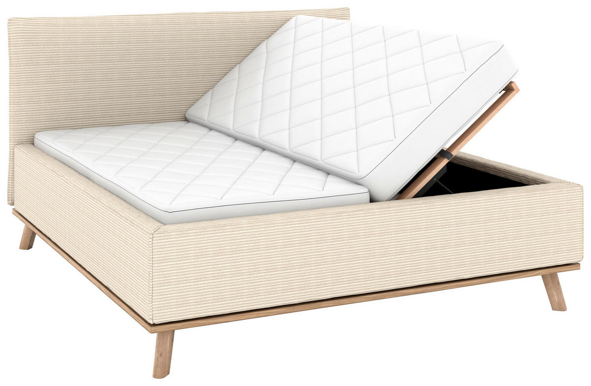 POLSTERBETT Matratze, Lattenrost, Bettkasten 180/200 cm  in Beige  - Eichefarben/Beige, Design, Holz/Textil (180/200cm) - Musterring