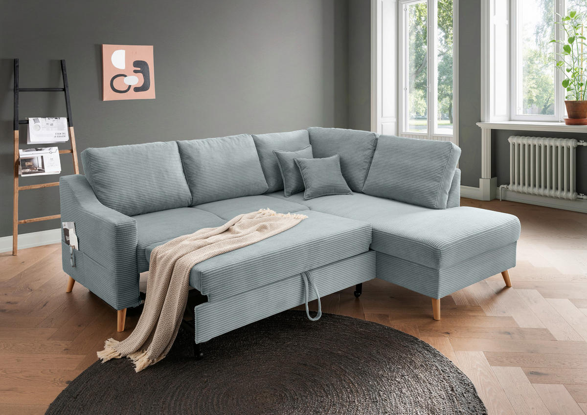 ECKSOFA Valentina Hellblau Cord  - Naturfarben/Hellblau, MODERN, Holz/Textil (230/200cm) - Livetastic