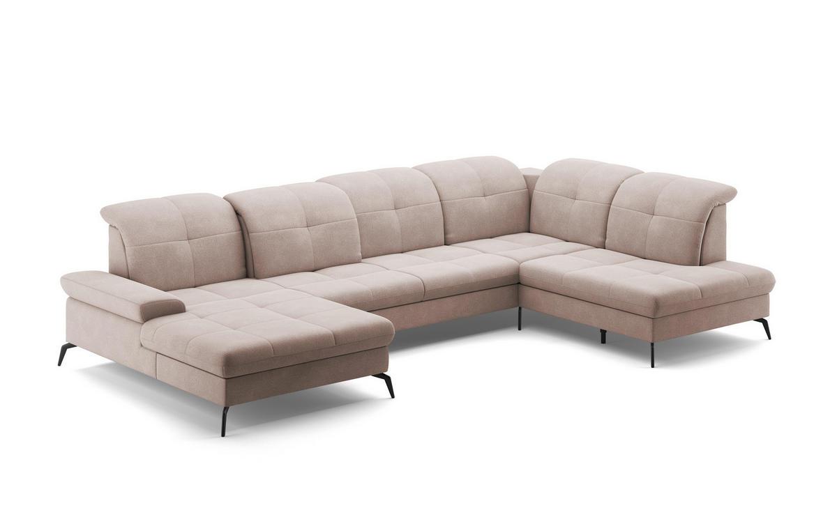 WOHNLANDSCHAFT in Flachgewebe Greige  - Greige/Schwarz, Konventionell, Textil/Metall (185/357/231cm) - Sit & More