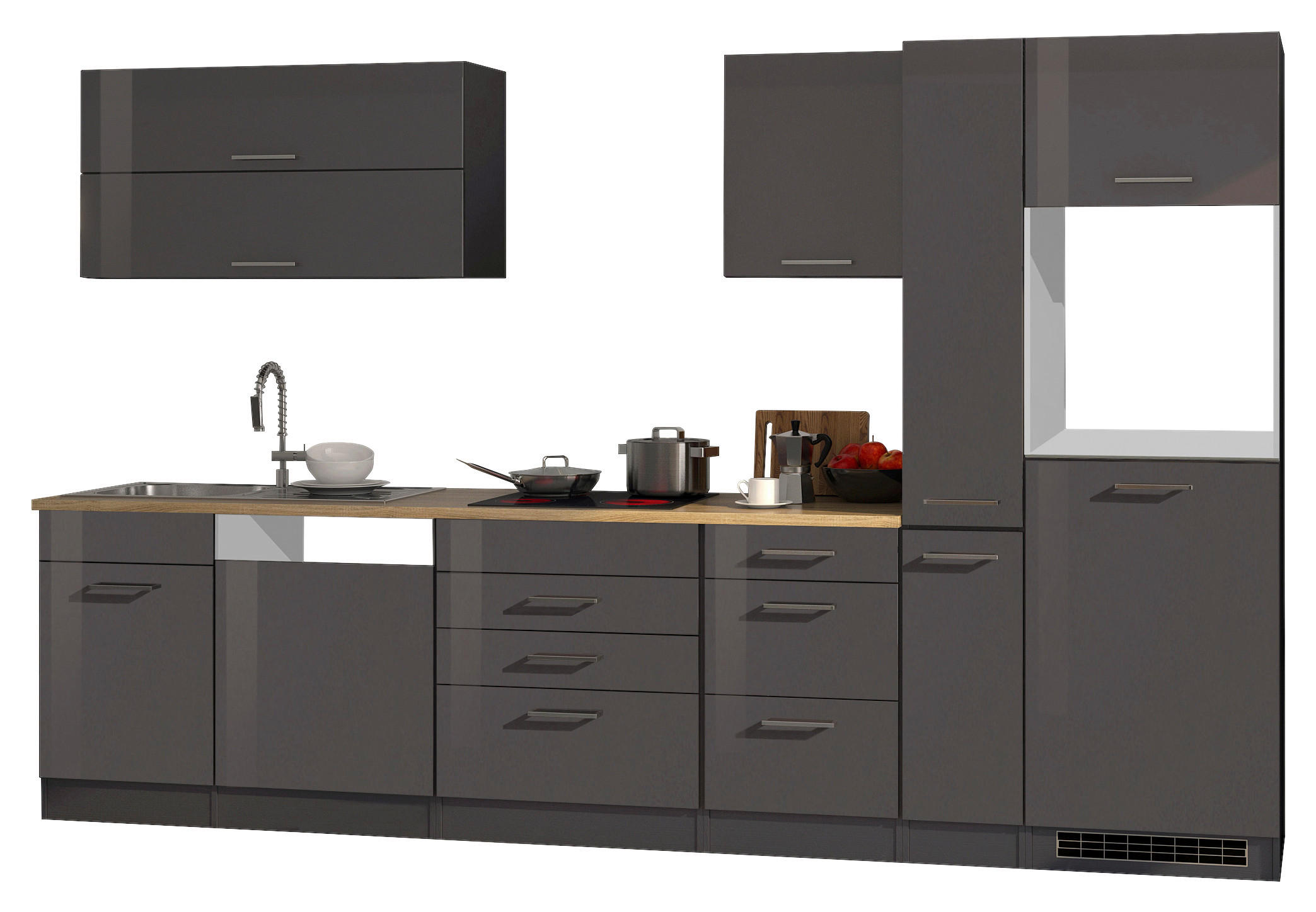 KÜCHENLEERBLOCK 330 cm   in Graphitfarben  - Silberfarben/Graphitfarben, MODERN, Holzwerkstoff/Metall (330cm) - Held