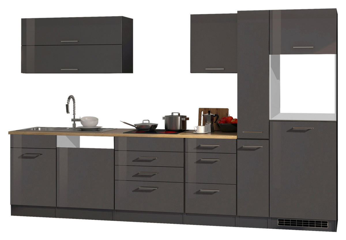 KÜCHENLEERBLOCK 330 cm   in Graphitfarben  - Silberfarben/Graphitfarben, MODERN, Holzwerkstoff/Metall (330cm) - Held