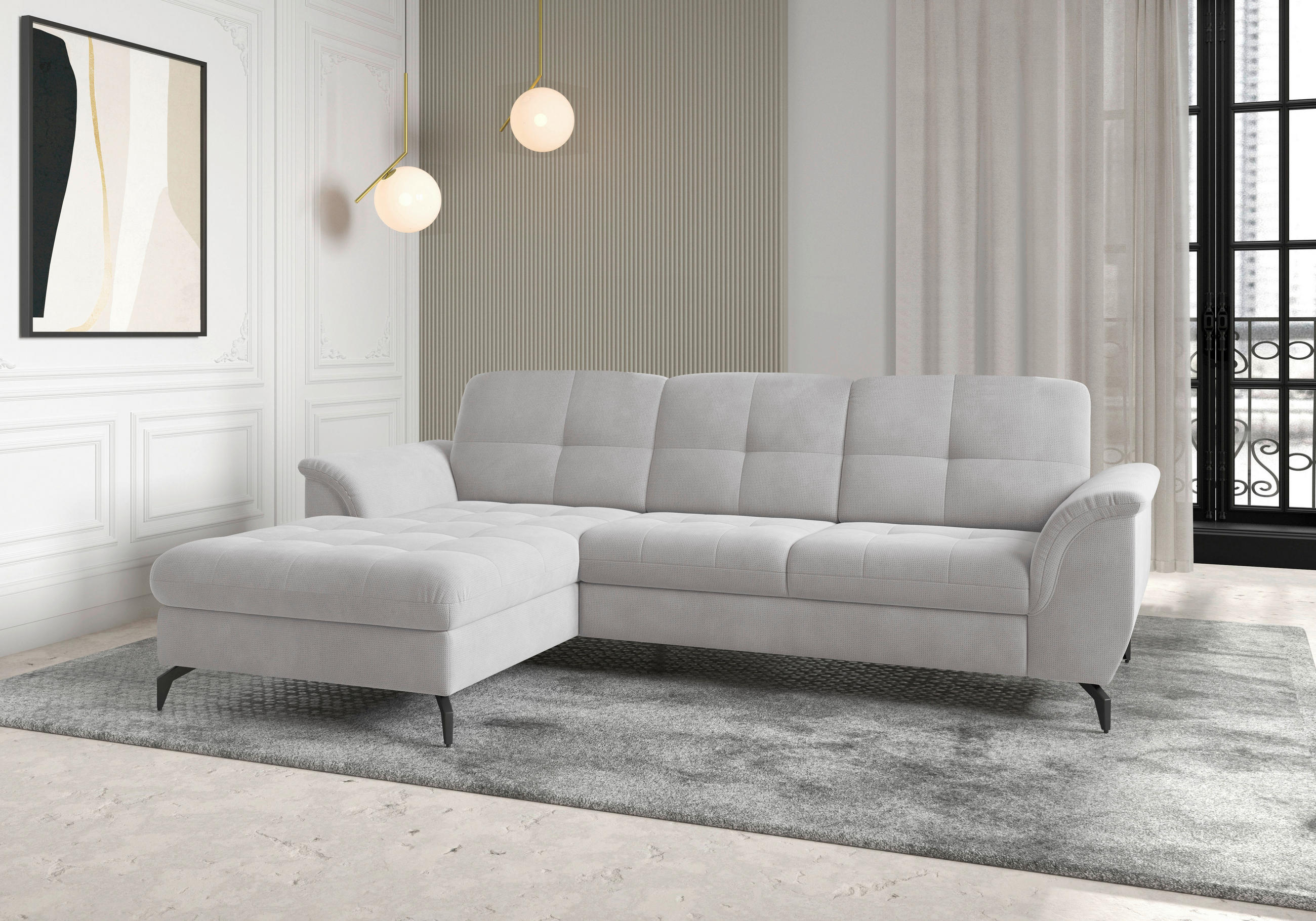 ECKSOFA in Flachgewebe Silberfarben  - Silberfarben/Schwarz, Modern, Textil/Metall (164/262cm) - Sit & More