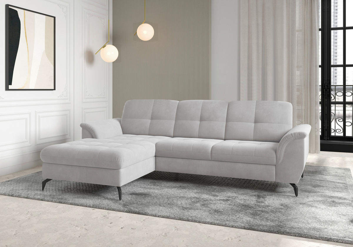ECKSOFA ZORA E Silberfarben Flachgewebe  - Silberfarben/Schwarz, MODERN, Textil/Metall (164/262cm) - Sit & More