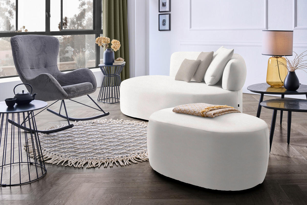 RÉCAMIERE in Plüsch Creme, Greige  - Greige/Creme, MODERN, Kunststoff/Textil (166/86/105cm) - Hom`in