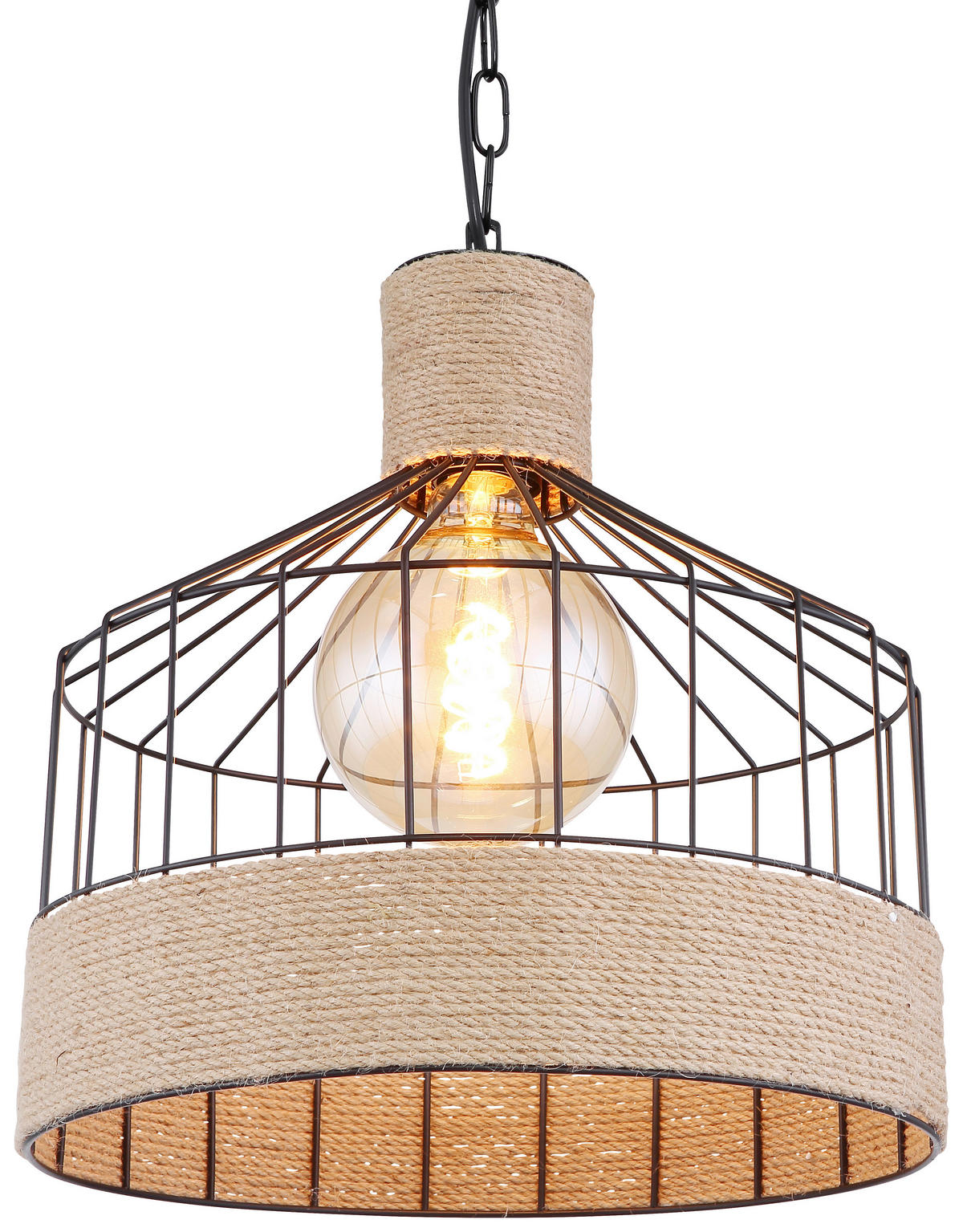 HÄNGELEUCHTE 35/135 cm   - Schwarz/Braun, Basics, Naturmaterialien/Metall (35/135cm) - Globo