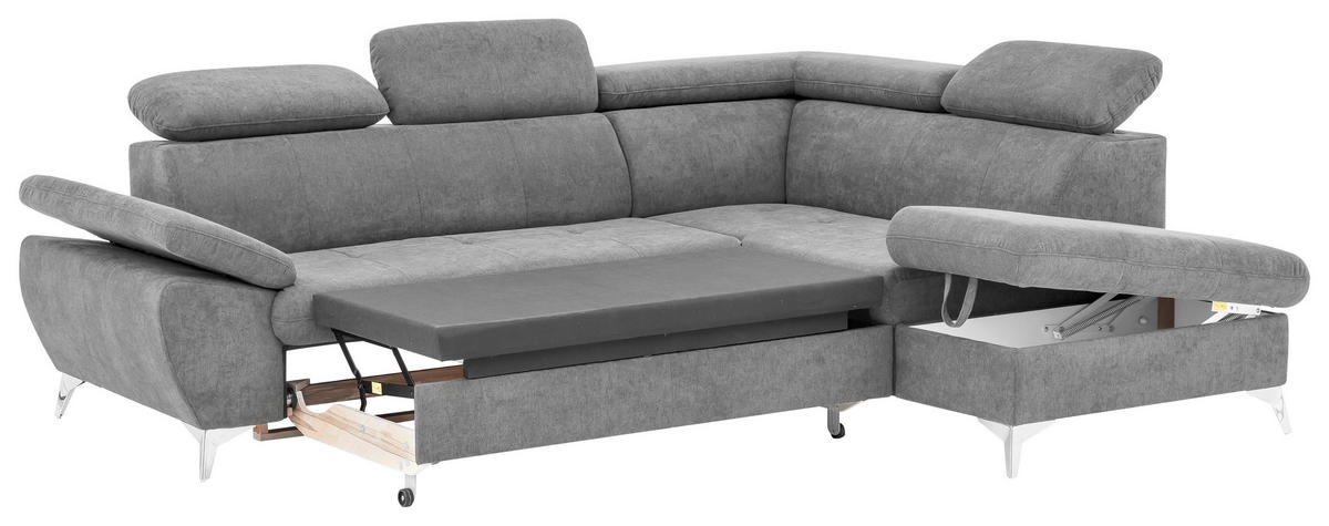 ECKSOFA in Mikrofaser Hellgrau  - Chromfarben/Hellgrau, Konventionell, Textil/Metall (256/209cm) - Livetastic