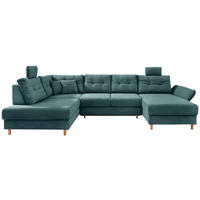 WOHNLANDSCHAFT Petrol Cord  - Petrol/Naturfarben, MODERN, Holz/Textil (206/338-352/176cm) - Livetastic