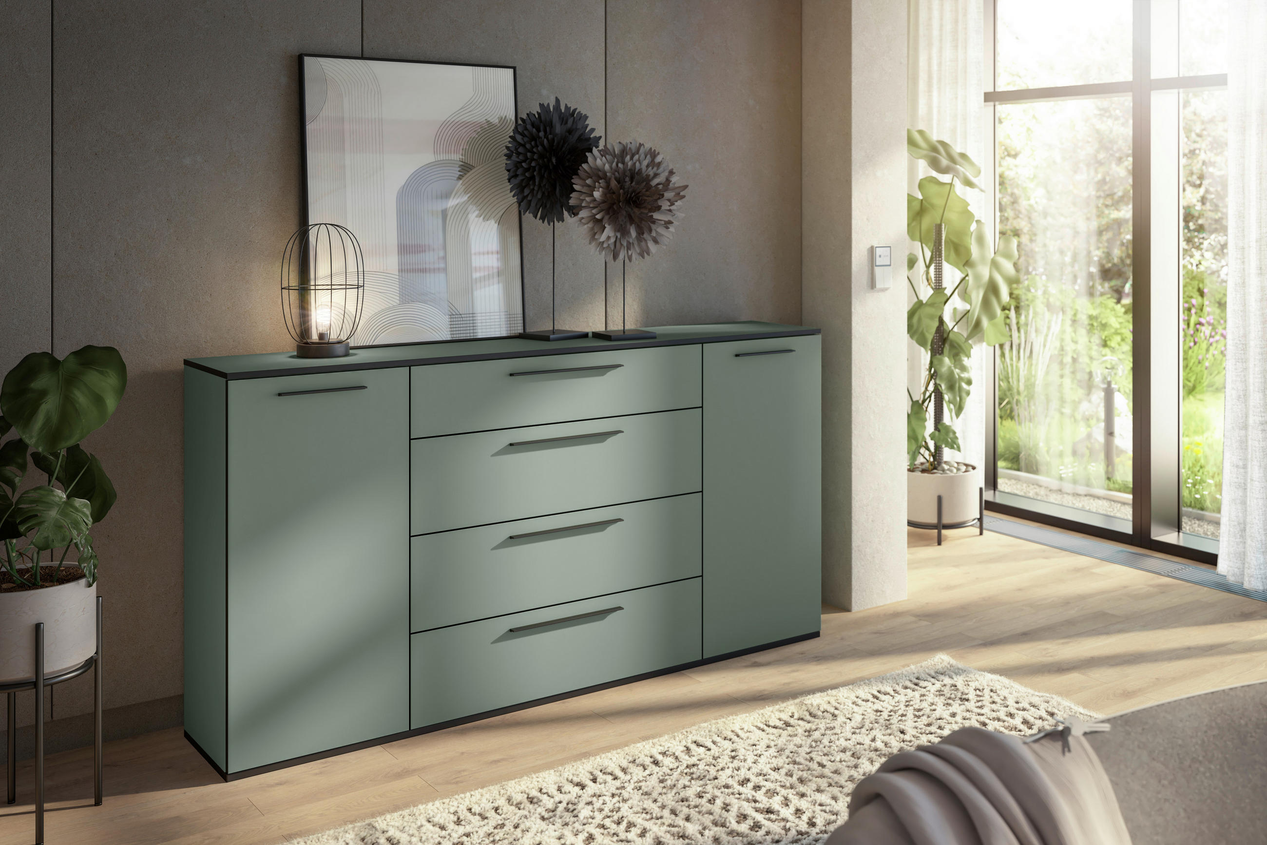 SIDEBOARD Soul  in 180/99,8/40 cm  - Schilfgrün/Schwarz, MODERN, Holzwerkstoff/Kunststoff (180/99,8/40cm)