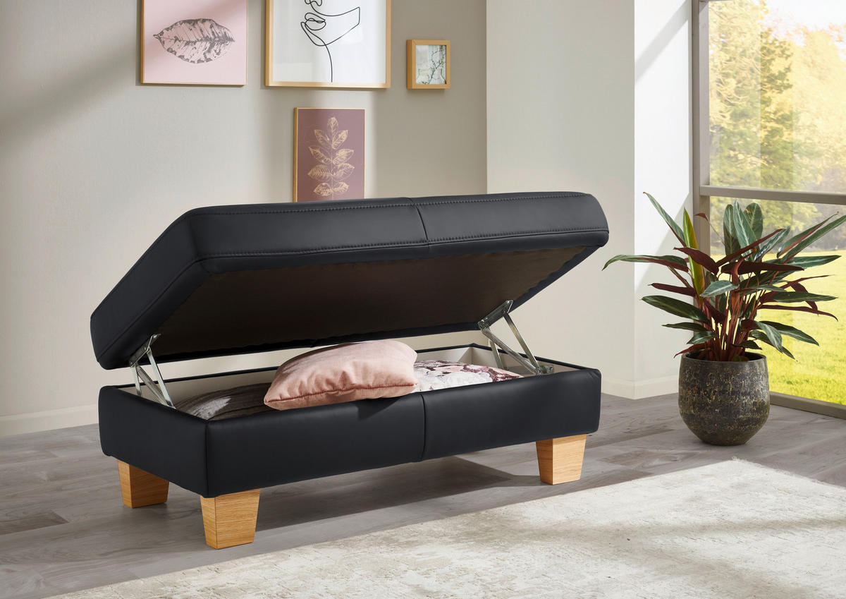 ECKSOFA in Echtleder Anthrazit  257/235 cm  - Eiche Bianco/Anthrazit, Natur, Leder/Holz (257/235cm) - Valdera