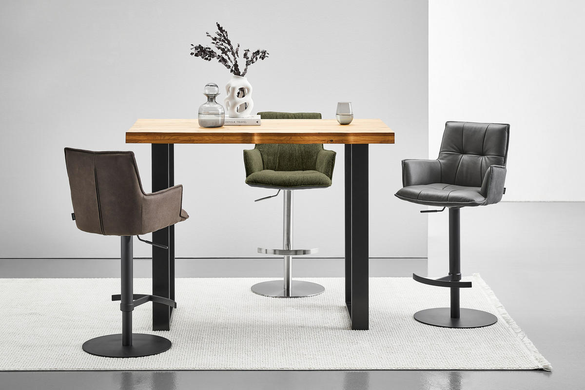 BARHOCKER in Holz, Metall, Textil Grün, Schwarz, Edelstahlfarben  - Edelstahlfarben/Schwarz, Design, Holz/Textil (56/100/56cm) - Novel