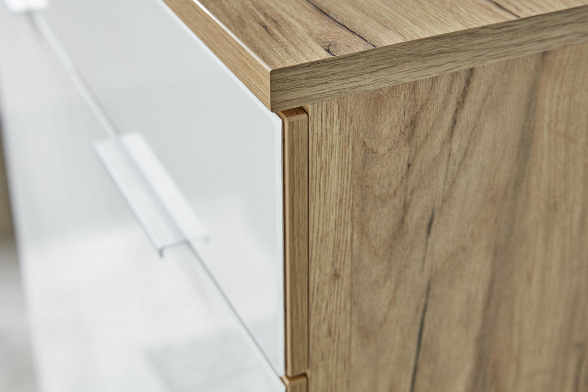 KOMMODE 89/105/40 cm  in Weiss, Eichefarben  - Weiss/Eichefarben, Konventionell, Glas/Holzwerkstoff (89/105/40cm)
