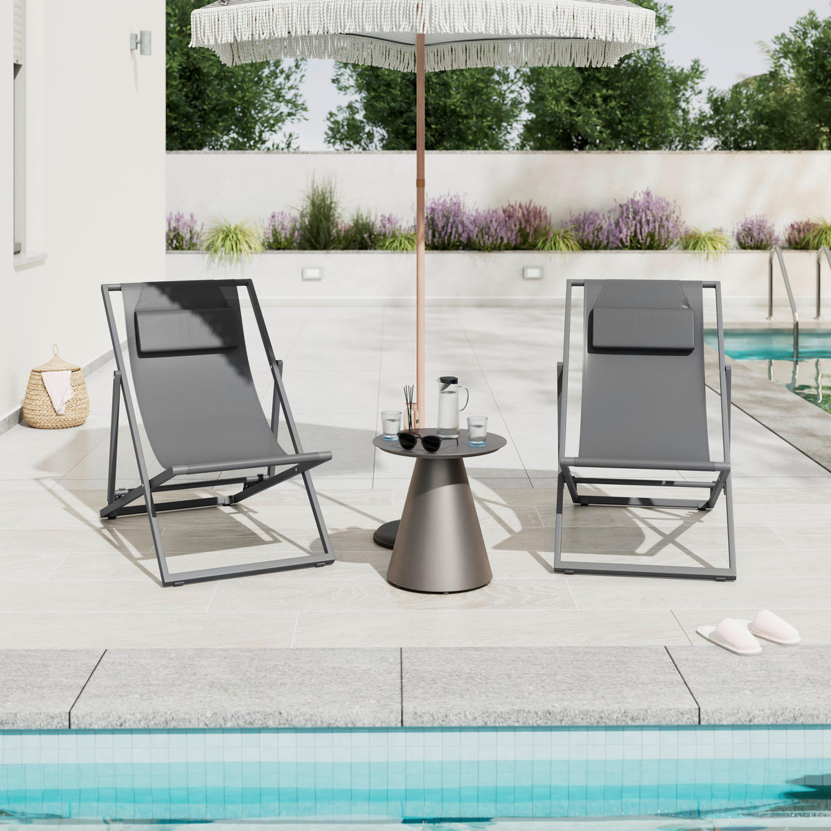 SONNENLIEGE 104/79/57 cm  - Dunkelgrau, MODERN, Textil/Metall (104/79/57cm) - Ambia Garden