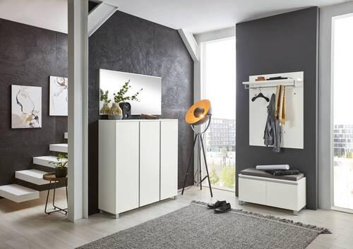 SCHUHSCHRANK Silberfarben, Weiß  - Silberfarben/Weiß, Design, Holzwerkstoff/Metall (125/126/37cm)