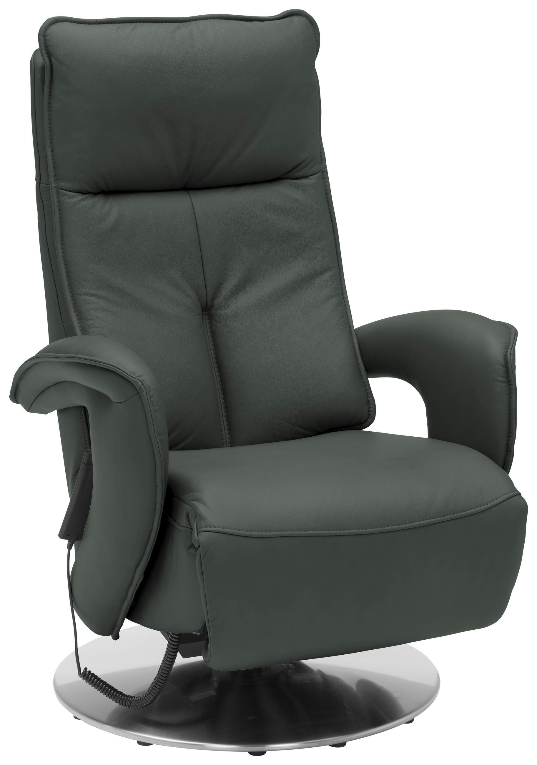 RELAXSESSEL Echtleder Relaxfunktion    - Chromfarben/Olivgrün, Design, Leder/Metall (77/110/87cm) - Valdera