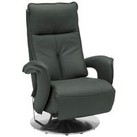 RELAXSESSEL Echtleder Relaxfunktion    - Chromfarben/Olivgrün, Design, Leder/Metall (77/110/87cm) - Valdera