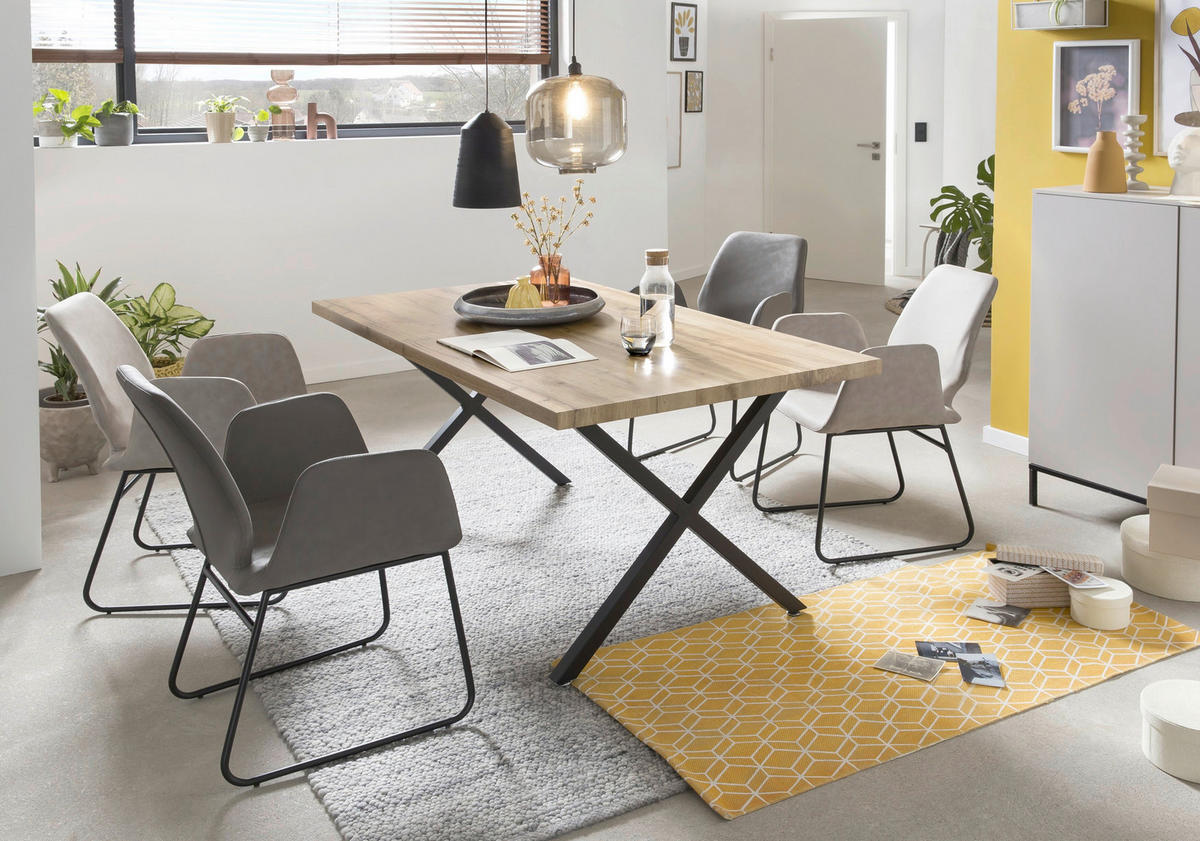 ESSTISCH rechteckig Naturfarben, Schwarz  - Schwarz/Naturfarben, Design, Holzwerkstoff/Metall (160/90/75cm) - Livetastic