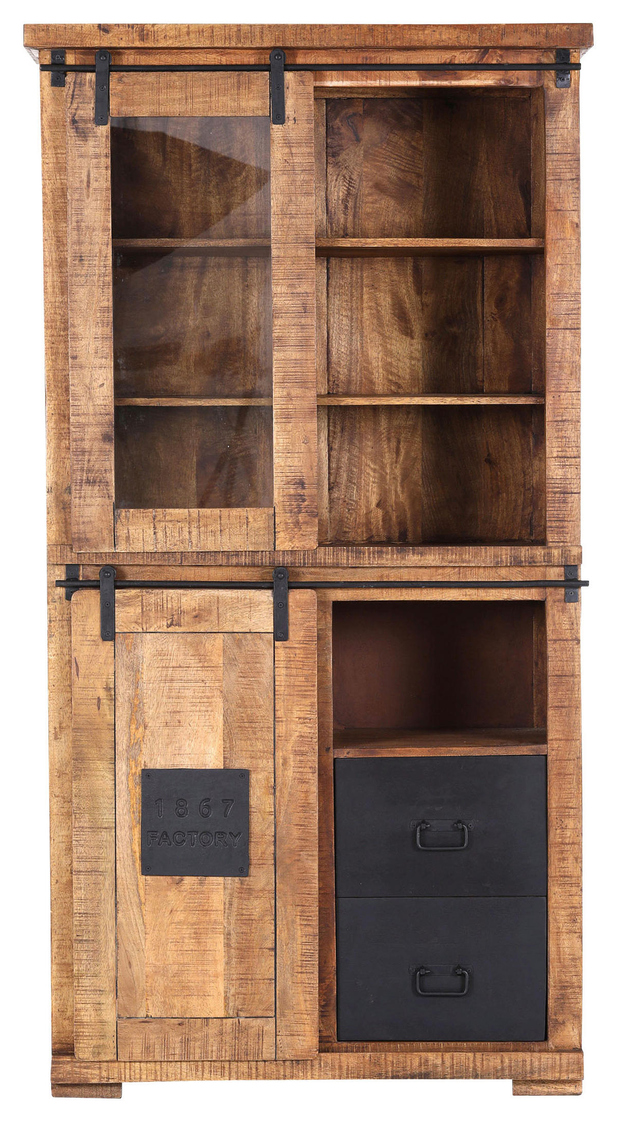 VITRINE in massiv Mangoholz Naturfarben, Schwarz  - Schwarz/Naturfarben, Romantik / Landhaus, Glas/Holz (100/190/45cm) - Landscape