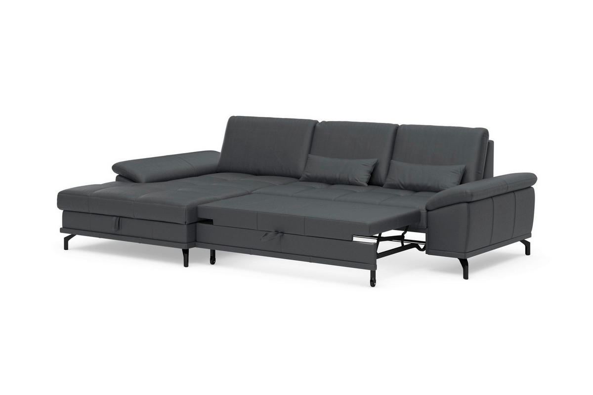 ROHOVÁ SEDAČKA, kůže, černá - černá, Basics, kov/kůže (176/301cm) - Sit & More
