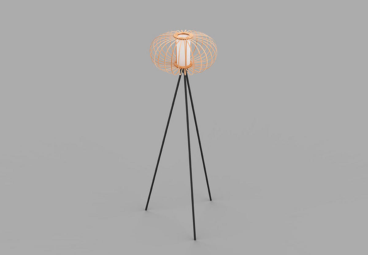 SVJETILJKA PODNA  - svijetlo smeđa/crna, Natur, drvo/metal (63,5/153cm)