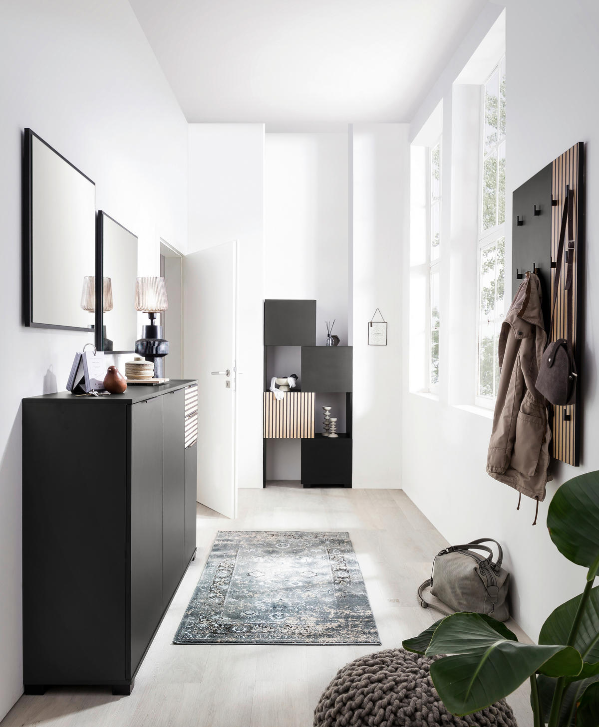 SCHUHSCHRANK Schwarz, Eichefarben  - Eichefarben/Schwarz, Design, Holzwerkstoff/Kunststoff (141,9/105,5/35cm) - MID.YOU