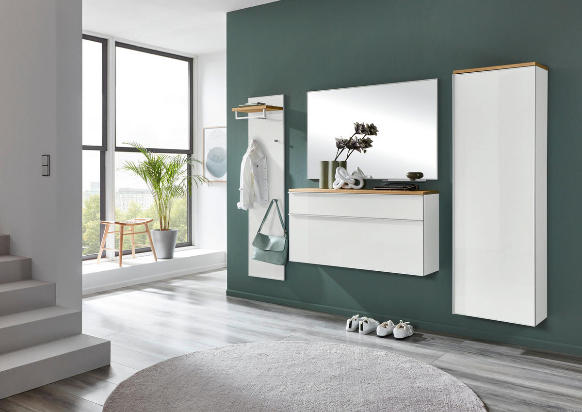 GARDEROBE 5-teilig  in 255/195/31 cm  - Weiss, Design, Glas/Holz (255/195/31cm)