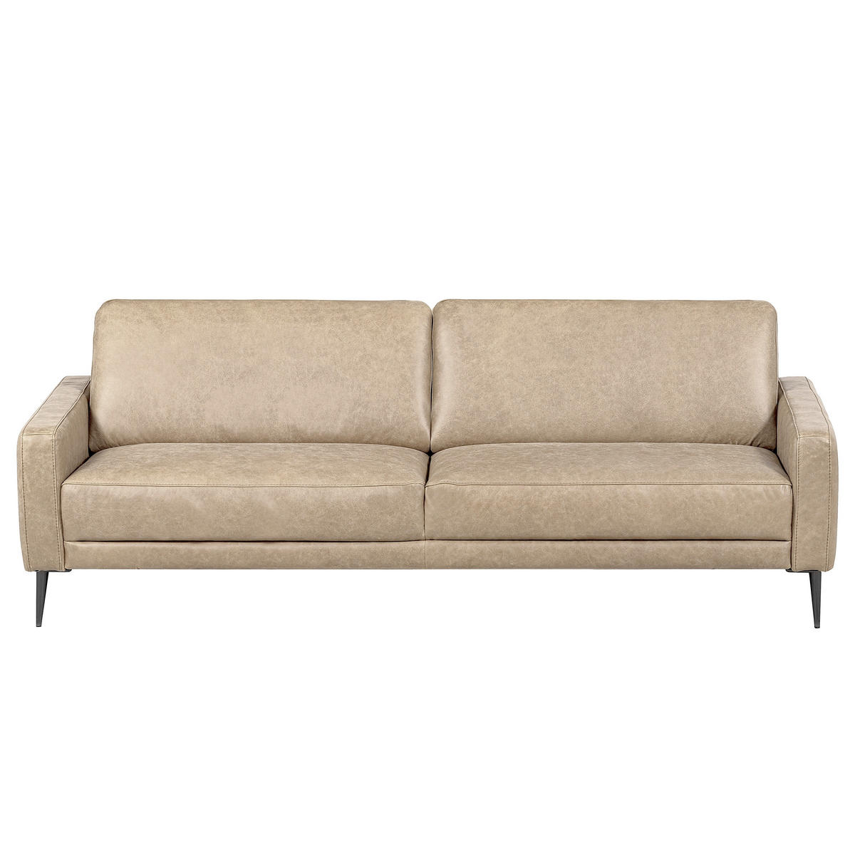 3,5-SITZER SPRING in Lederlook Echtleder Creme  - Schwarzchrom/Creme, Design, Leder/Textil (207/85/92cm) - Livetastic
