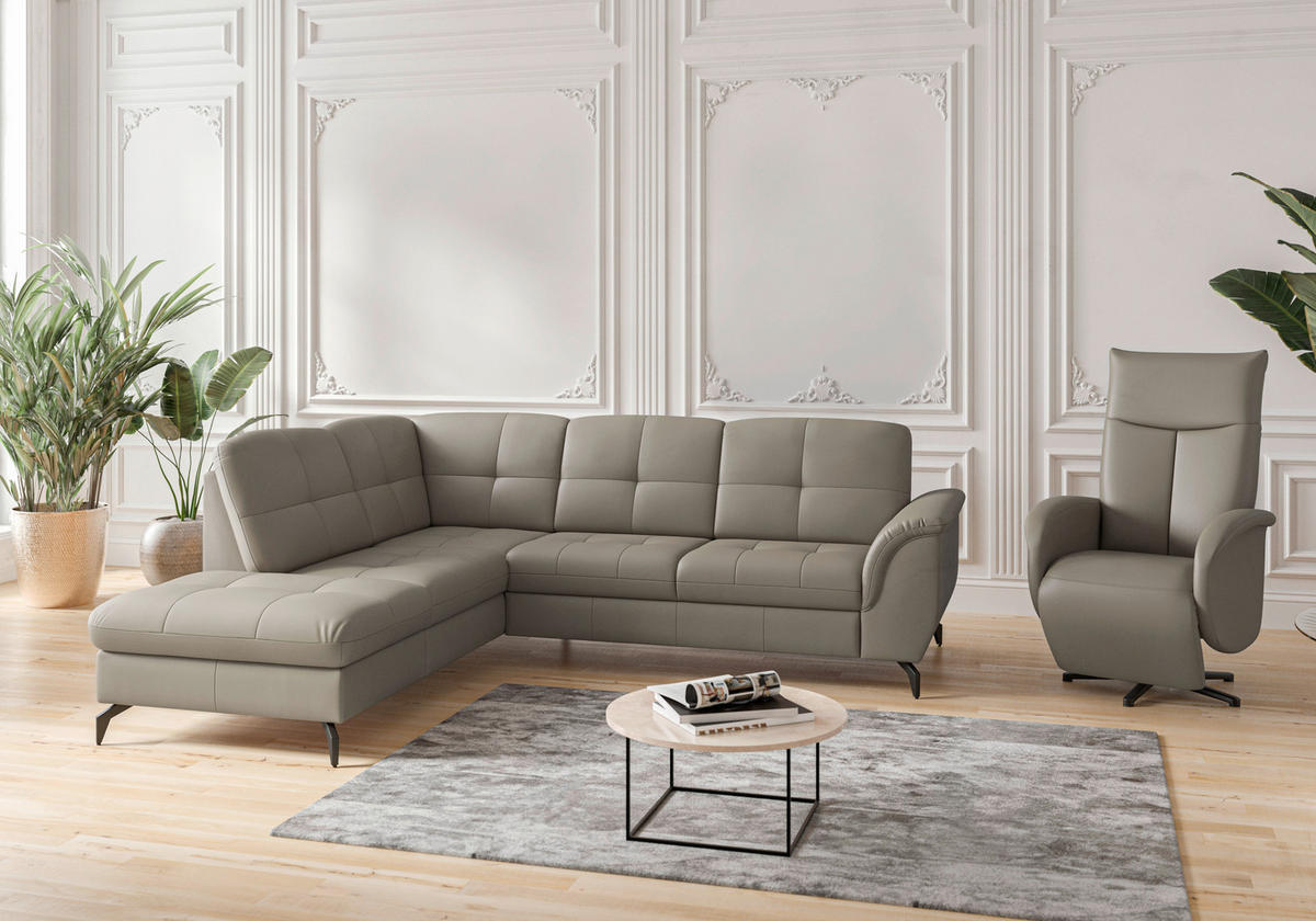 ECKSOFA in Vliesstoff Kombination Echtleder/Stoff Grau  - Schwarz/Grau, Modern, Leder/Textil (212/244cm) - Sit & More
