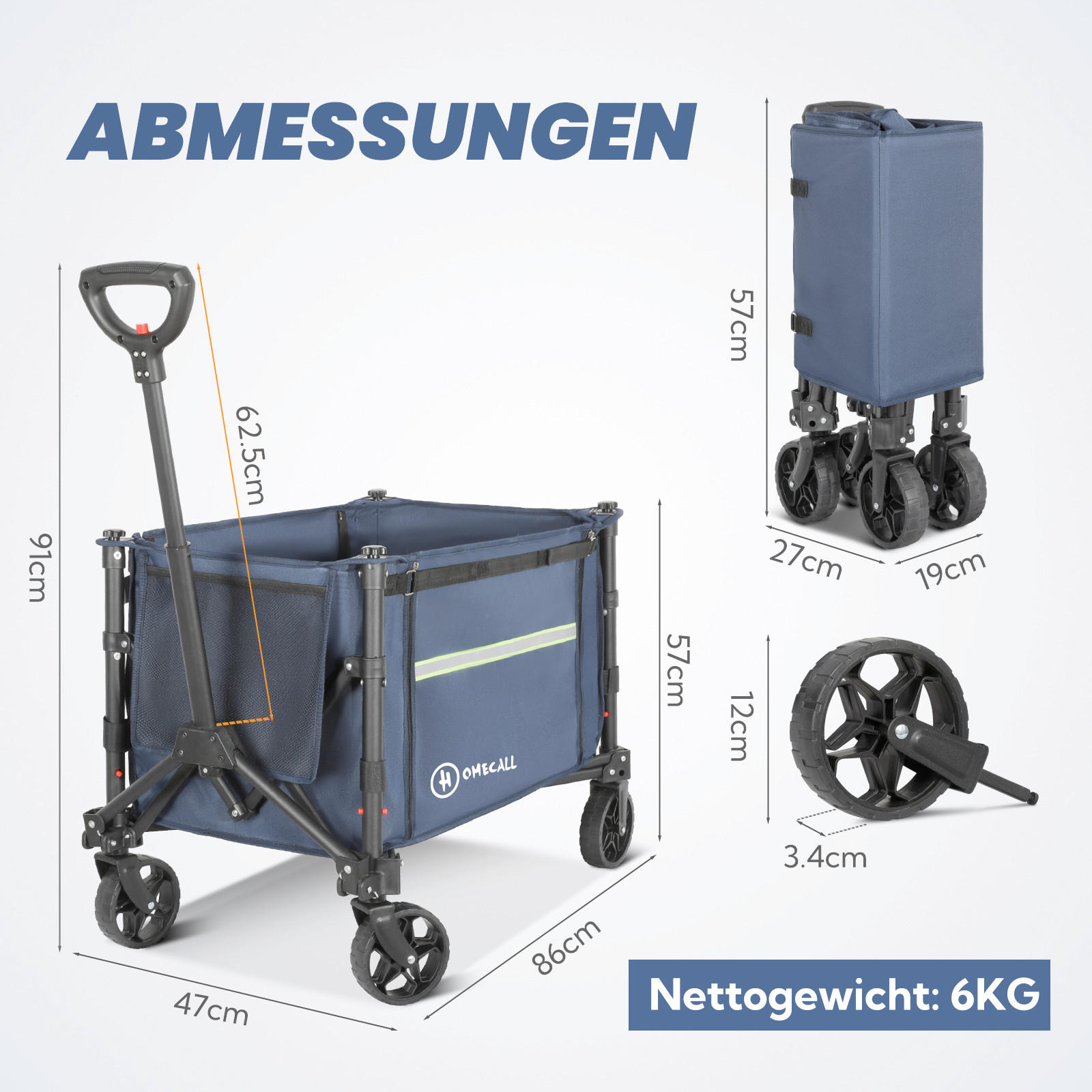 BOLLERWAGEN    - Blau/Graphitfarben, Basics, Textil/Metall (44/19/31cm) - Modante