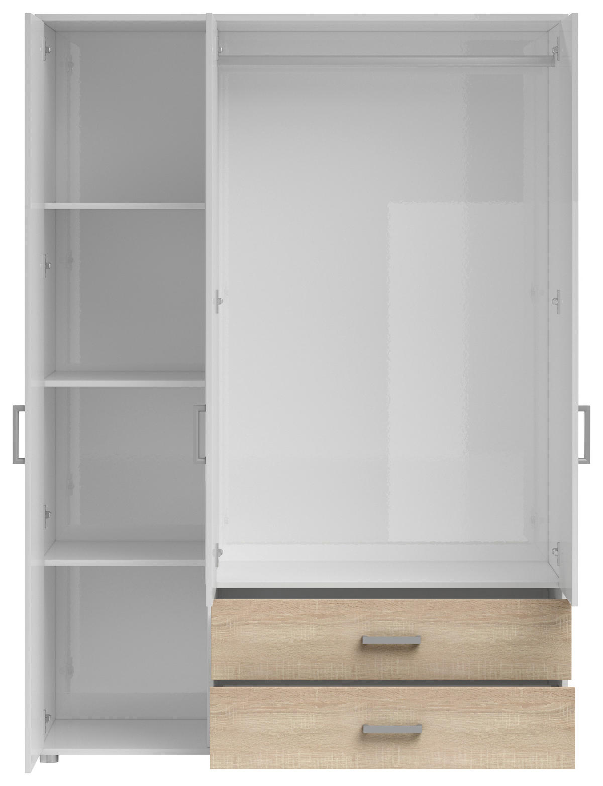 KLEIDERSCHRANK  in Weiß, Sonoma Eiche  - Silberfarben/Weiß, Basics, Glas/Holzwerkstoff (125/190/51cm) - Carryhome