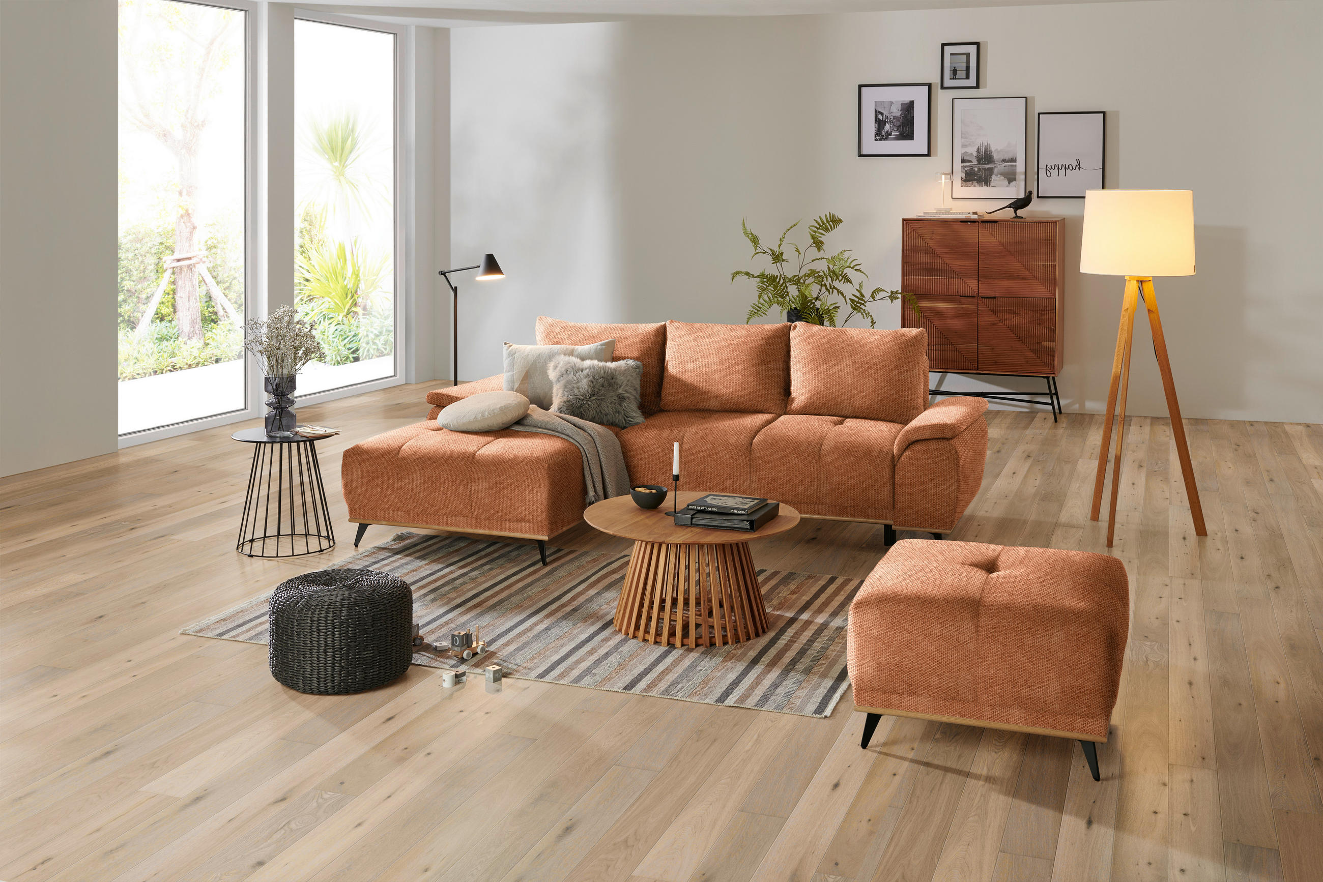 ECKSOFA in Struktur Rostfarben  - Rostfarben/Schwarz, Modern, Textil/Metall (168/262cm) - home24