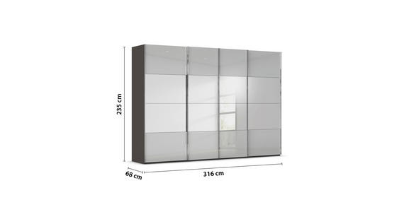 SCHWEBETÜRENSCHRANK  in Graphitfarben, Seidengrau  - Chromfarben/Seidengrau, Design, Glas/Holzwerkstoff (316/235/68cm) - Novel