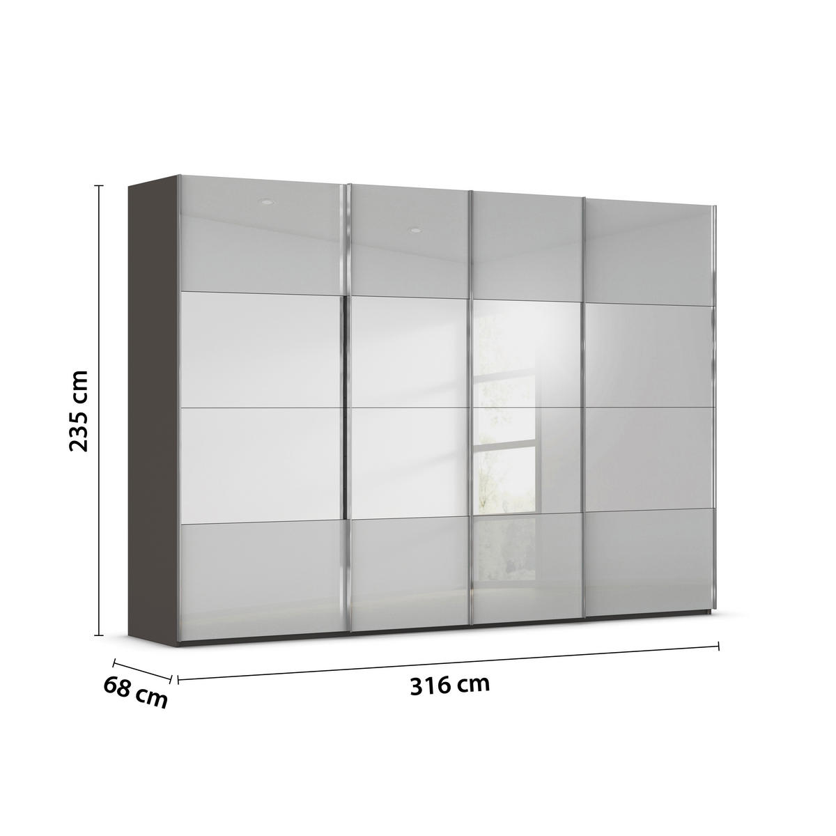 SCHWEBETÜRENSCHRANK 316/235/68 cm 4-türig Graphitfarben, Grau  - Chromfarben/Graphitfarben, Design, Glas/Holzwerkstoff (316/235/68cm) - Novel