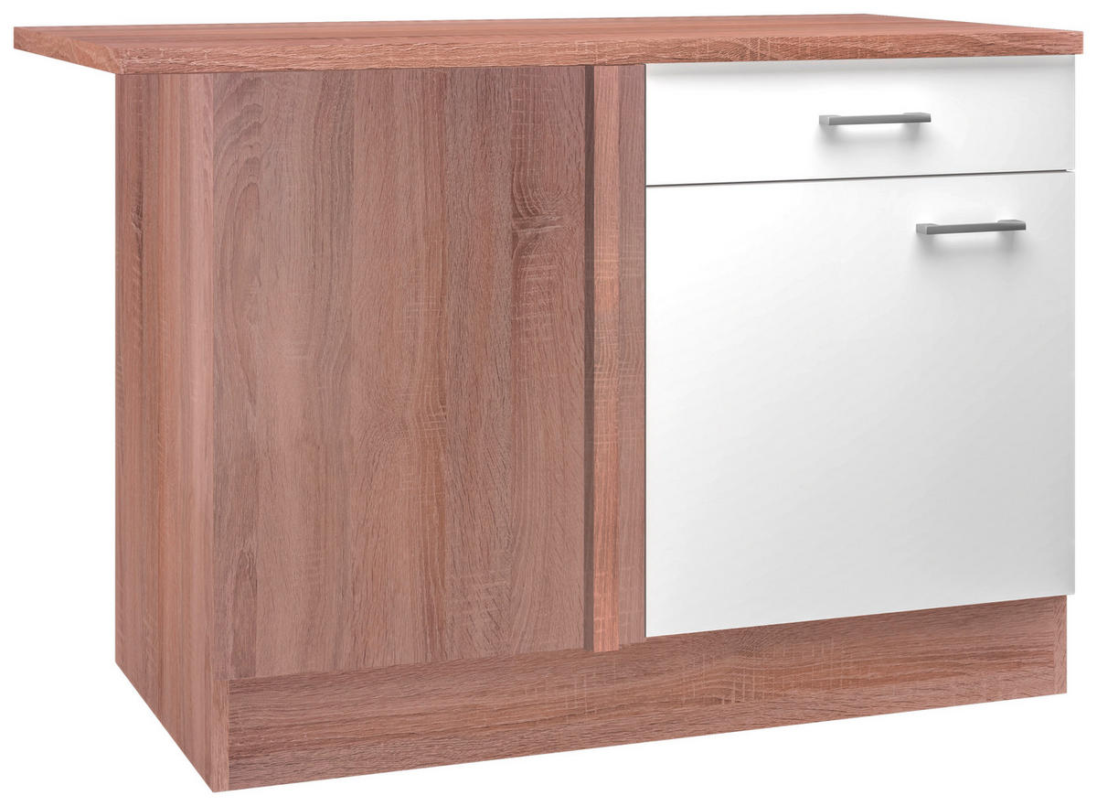 ECKUNTERSCHRANK 110/85/57 cm  in Weiß, Sonoma Eiche  - Alufarben/Weiß, KONVENTIONELL, Holzwerkstoff/Kunststoff (110/85/57cm) - FlexWell