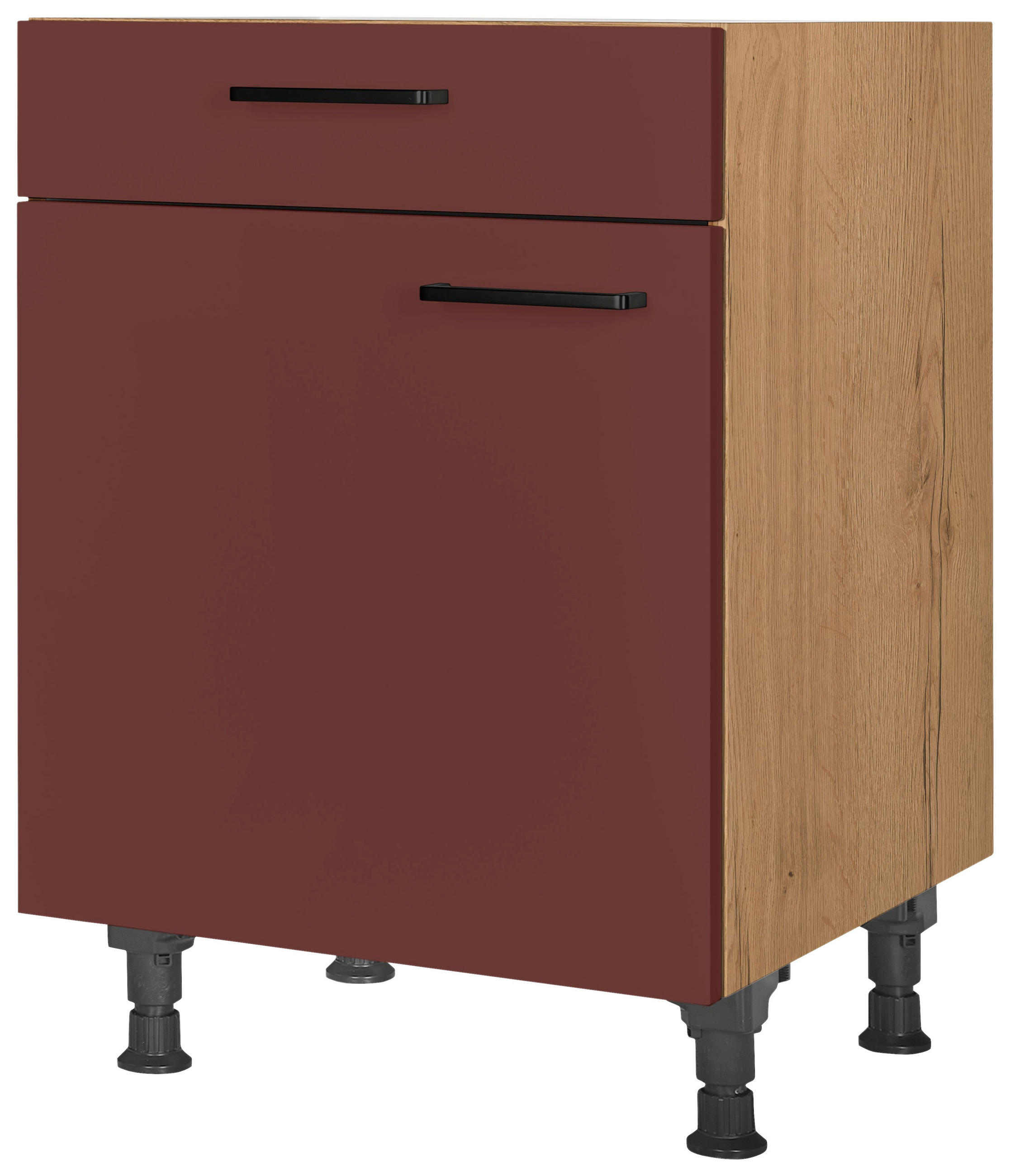 SCHUBKASTENUNTERSCHRANK 60/87/56 cm  in Rot, Eichefarben  - Eichefarben/Rot, MODERN, Holzwerkstoff/Metall (60/87/56cm) - Nobilia