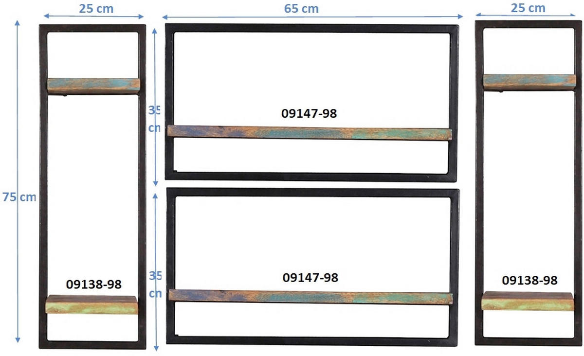 WANDREGALSET 125/75/25 cm  - Multicolor/Schwarz, Design, Holz/Metall (125/75/25cm) - MID.YOU