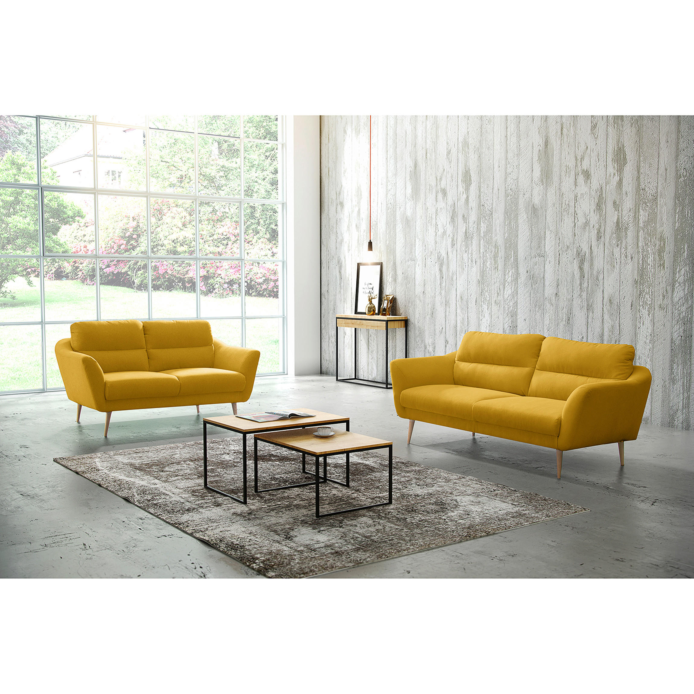 2-SITZER-SOFA in Webstoff Gelb  - Gelb/Buchefarben, Design, Holz/Textil (158/87/88cm) - Livetastic