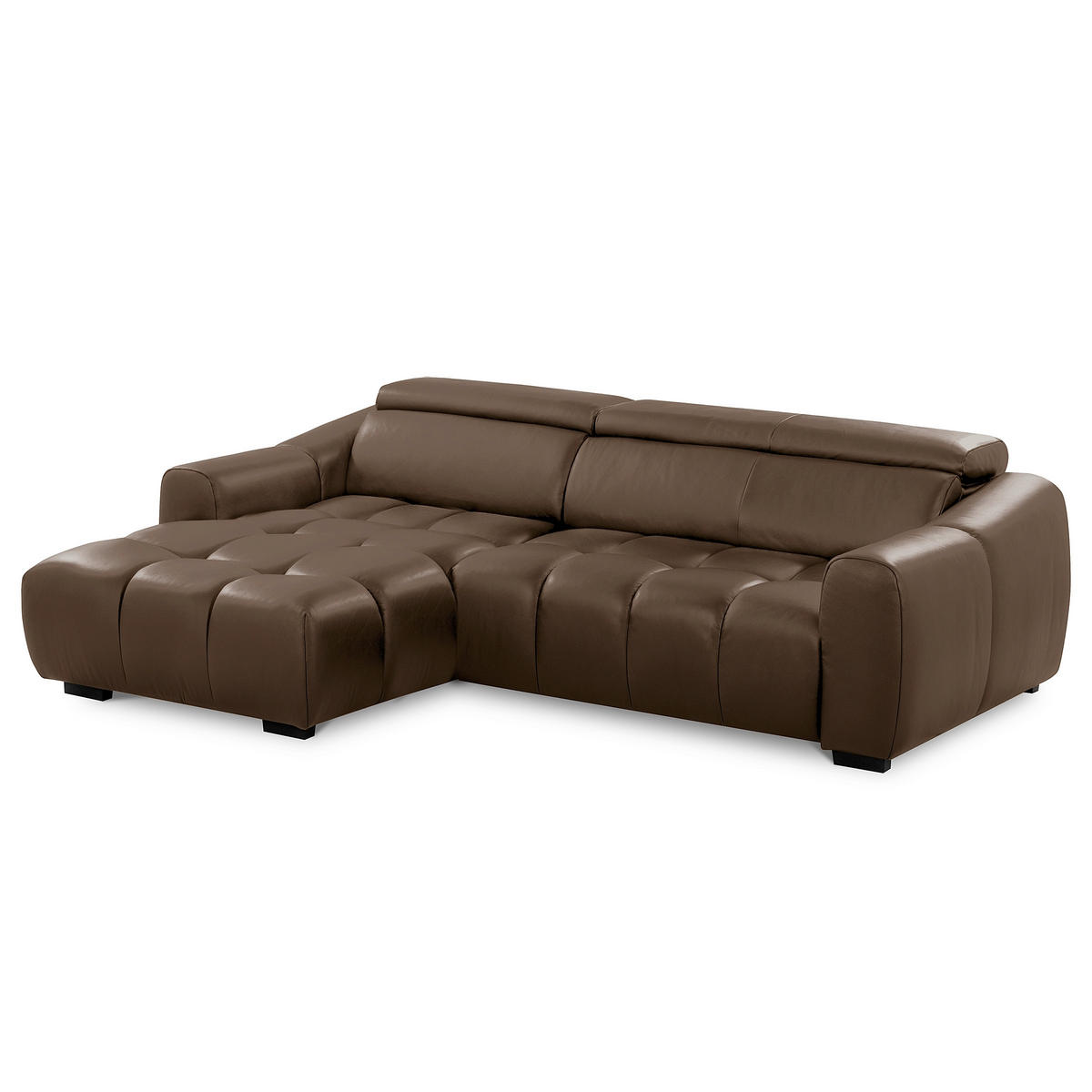 ECKSOFA AVEIRO Braun Echtleder Bettkasten, Kopfteilverstellung, Sitzvorzug  - Schwarz/Braun, Design, Leder/Kunststoff (177/274cm) - Livetastic