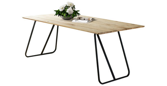 ESSTISCH Eiche massiv rechteckig Schwarz, Eichefarben  - Eichefarben/Schwarz, LIFESTYLE, Holz/Metall (180/90/75cm) - Linea Natura