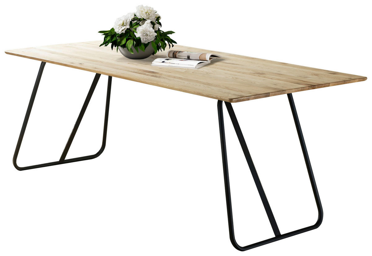 ESSTISCH Eiche massiv rechteckig Schwarz, Eichefarben  - Eichefarben/Schwarz, LIFESTYLE, Holz/Metall (160/90/75cm) - Linea Natura
