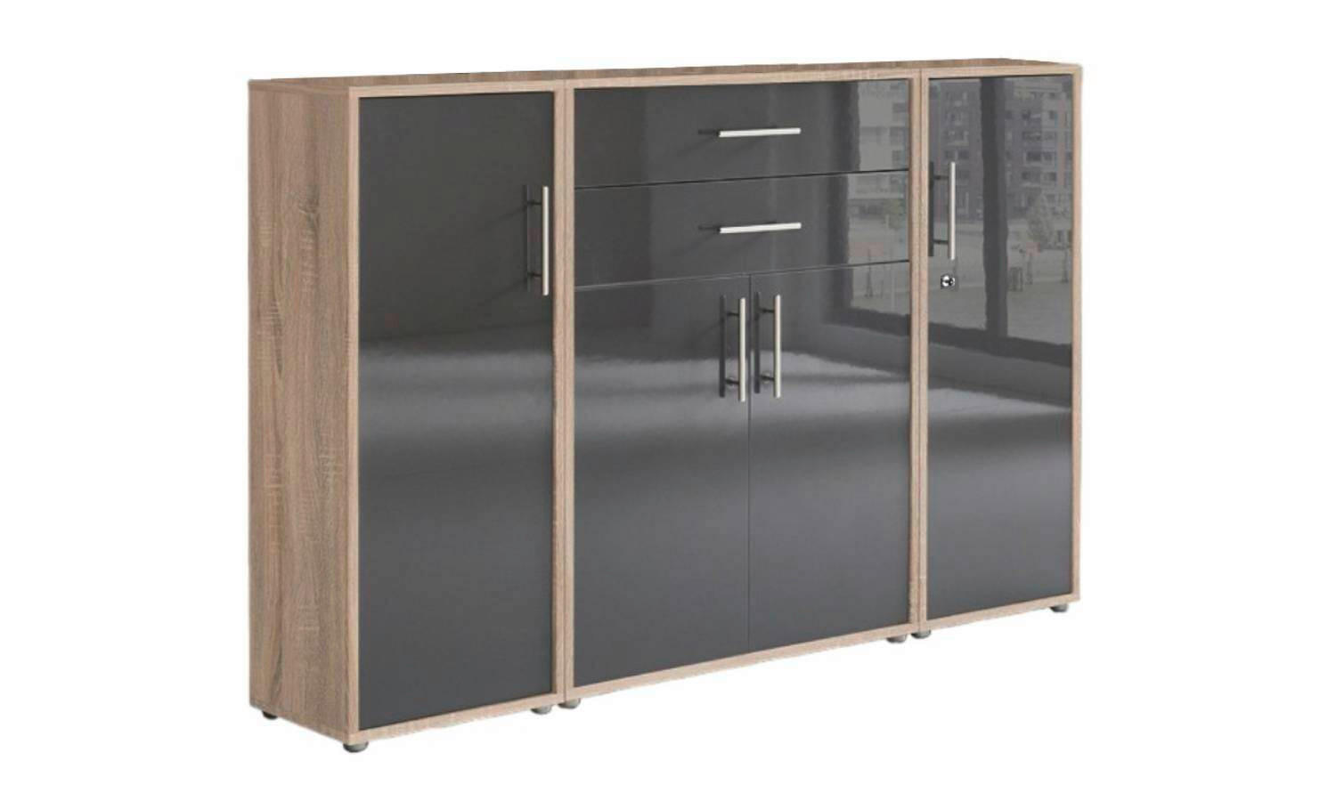 Mid.you Aktenschrank Office Edition - SW Set 16 Sonoma Eiche, Anthrazit Hochglanz 172.6x113.6x33 cm