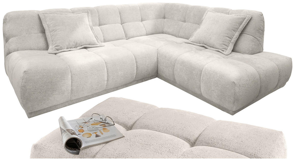 ECKSOFA Chenille Creme  - Creme/Schwarz, Modern, Kunststoff/Textil (254/203cm) - Livetastic
