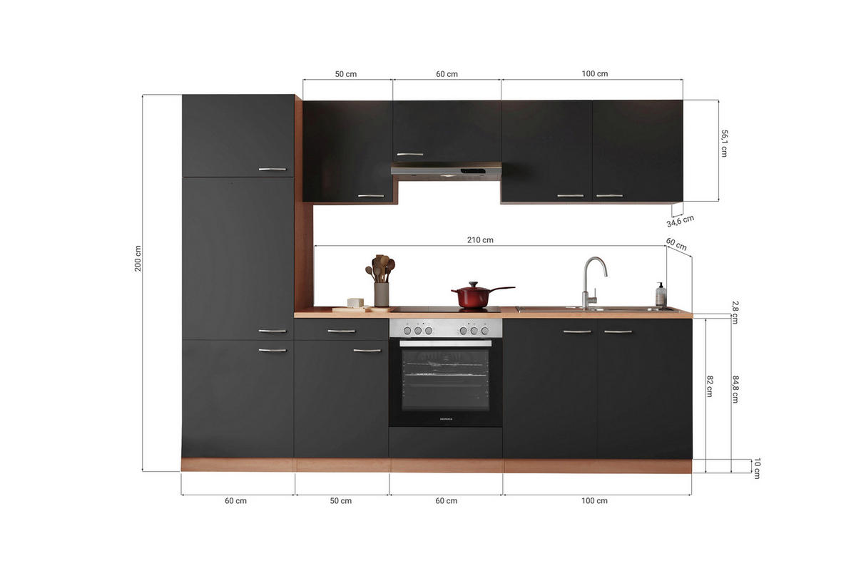 KÜCHENBLOCK 270 cm   in Grau  - Buchefarben/Alufarben, Basics, Holzwerkstoff/Kunststoff (270cm) - Respekta