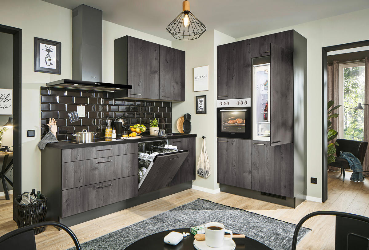 ECKKÜCHE 220/120 cm  in Graphitfarben, Schwarz, Lavagrau  - Lavagrau/Schwarz, Design, Holzwerkstoff/Metall (220/120cm) - Xora